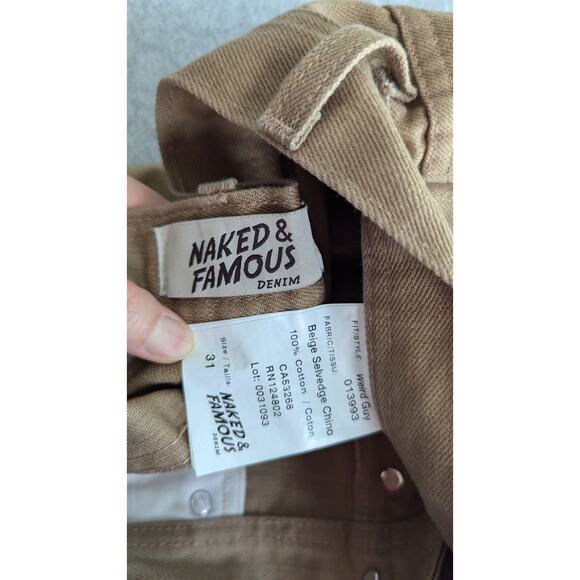 Naked & Famous Men Jeans Size 31x27 Weird Guy Beige Selvedge Chino Button Fly - Picture 5 of 14